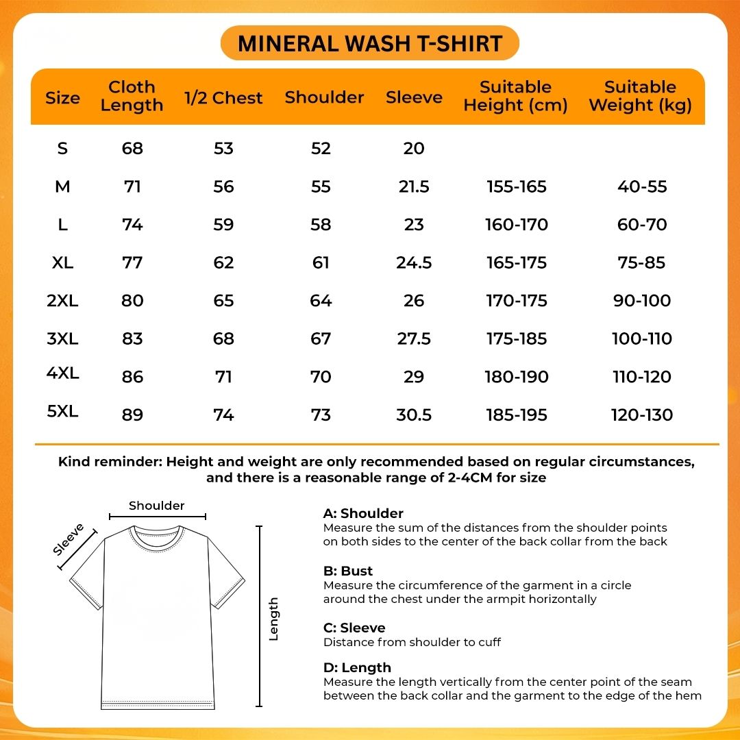 Mineral Wash T Shirt Size Chart - Hollow Knight UK Shop
